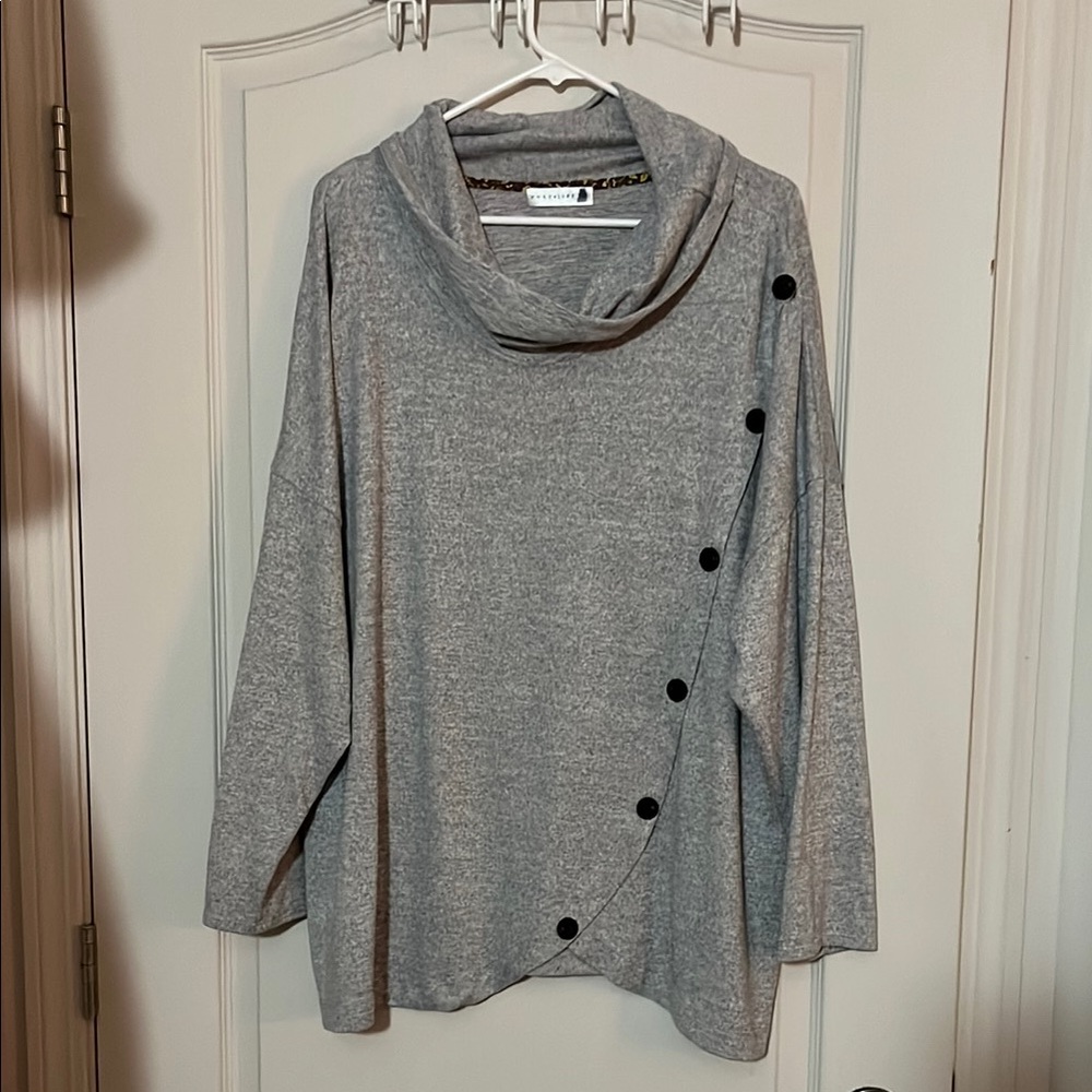 Retrology Gray Sweater with Cowl Neck 3X